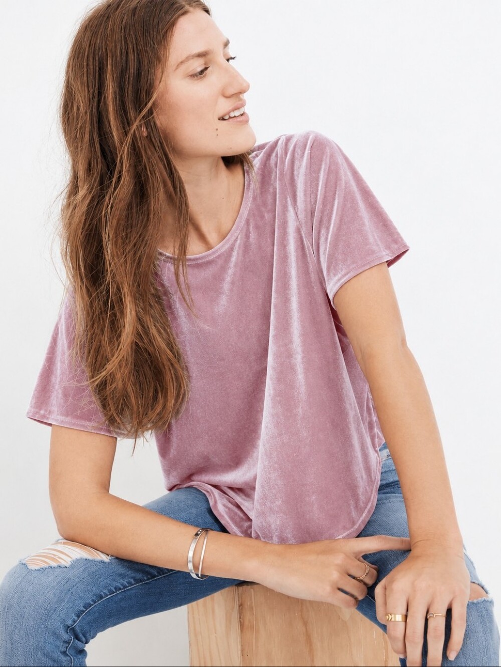 Madewell Velvet Butterfly Relaxed Tee Drape Muave Pink Holiday Wear XXS